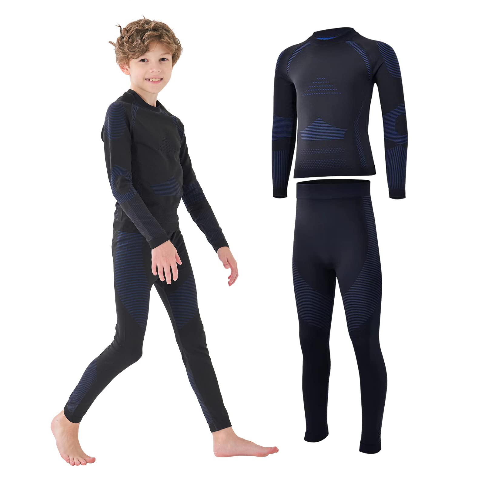 Homord Set Intimo Termico Bambino Traspirante Tessuto di Carbone di bambù Intimo Funzionale Set Biancheria Intima Termica Buono per Il Calcio, Lo Sci, l'hockey su Ghiaccio, la Corsa, Il Sonno
