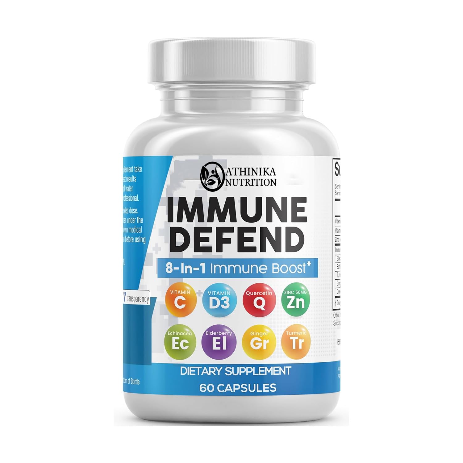 immune defense support supplement 8 in 1 with zinc 50mg quercetin, vit c 1000mg, vitamin d3 5000 iu, elderberry, ginger - immunity system booster for adults, vegan - 60 count