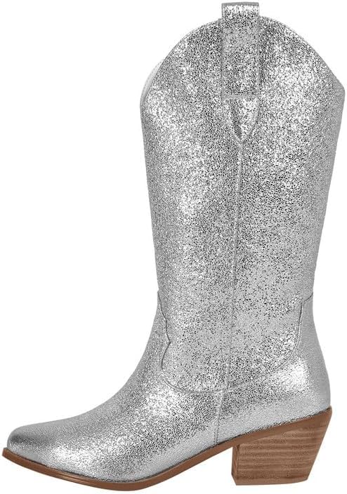 sexytag Cowgirl Boots Glitter Mid Calf Western Cowboy Boots