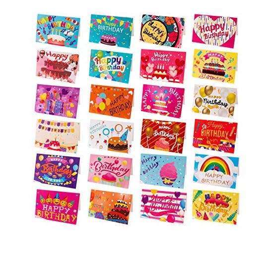 Juego de tarjetas de cumpleaños 24tarjetas, Tarjeta de Felicitación para cumpleaños Feliz Cumpleaños para Mujeres Hombres Niños Niñas Bebé 15 * 10cm Vistoso