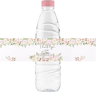 50Pcs Floral Wedding Water Bottle Labels Pink Flowers Pattern Stickers D...