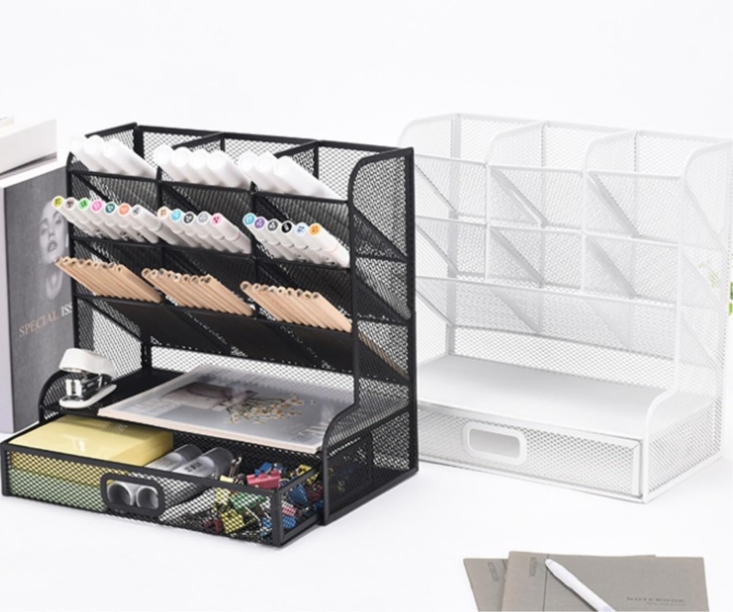 Schreibtisch Datei Organizer Schreibtisch-Organizer Aus Metallgeflecht Mit Schublade, Aufbewahrung Von Bürobedarf Und Zubehör Aktenaufbewahrung Ablagesystem(Black)