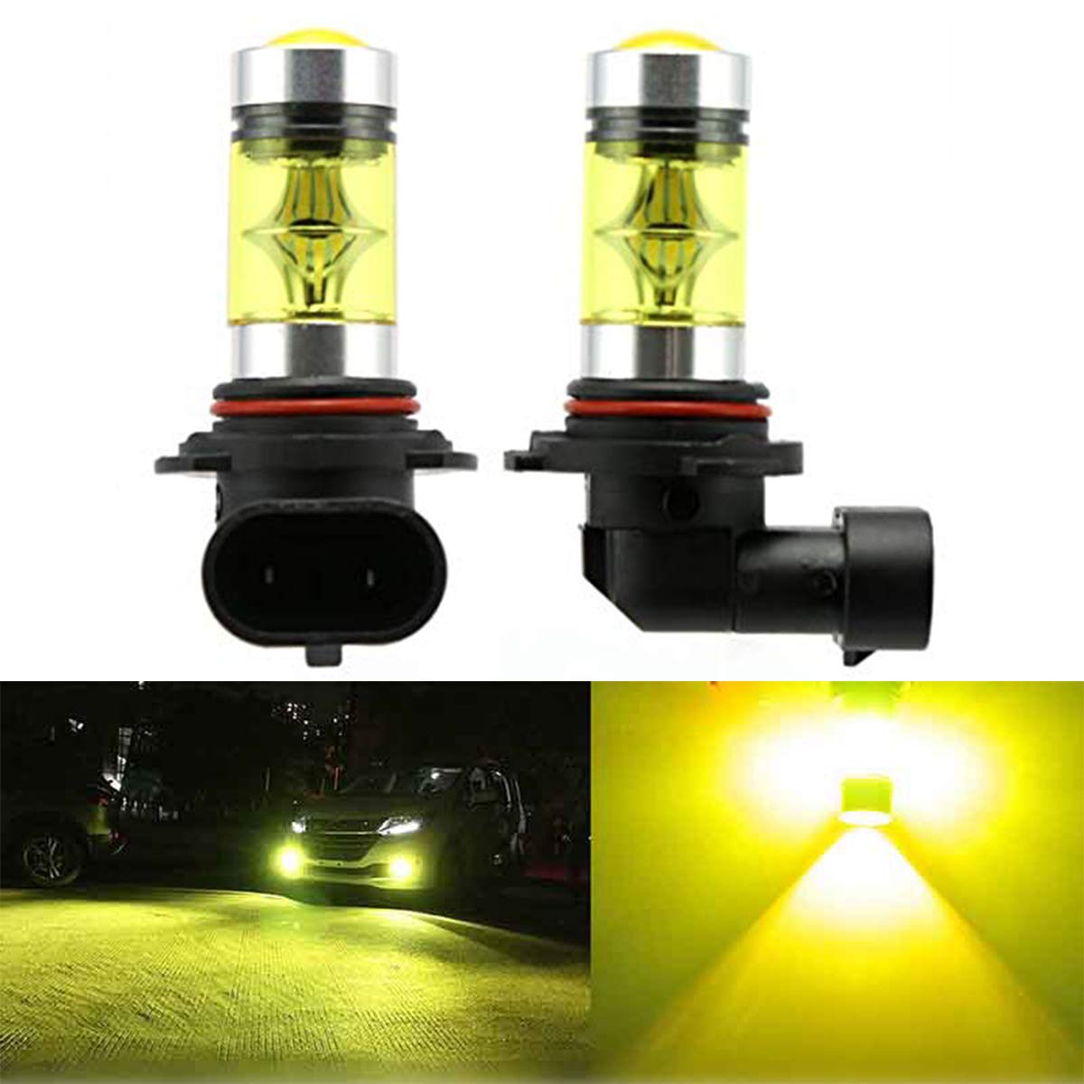 2 Pack LED Fog Light Bulbs - Extremely Bright H10 Fog Lamps With 20 LED Chips (4300K Yellow)