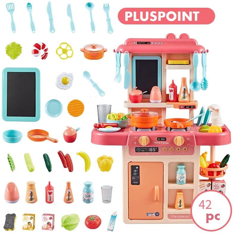 Image of PLUSPOINT Big Kitchen Play Set with Accessories Kids Kitchen Set with Realistic Light Sound Steam Simulation Cooking Pretend Play with Water Outlet-Toys for Toddlers Children & Girls (Big Kitchen-1)