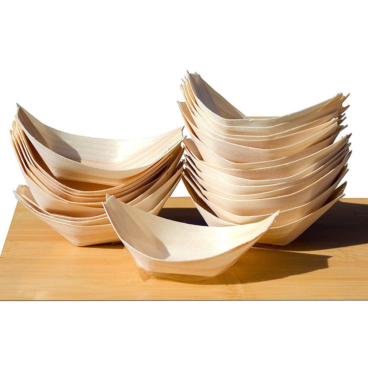 100 Barchette In Bamb&ugrave; Per Finger Food - 21x11cm, Monouso Ecologiche Per Feste E Eventi