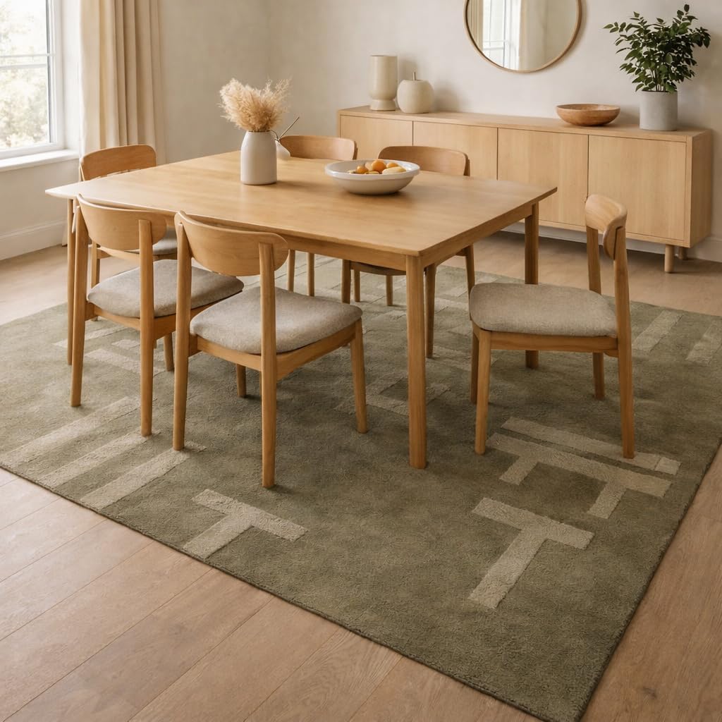 Premium Hand Tufted Wool Area Rug 7x10 8x10 9x12 | Modern Abstract Green Rug for Living Room Bedroom Dining Room | Premium Handmade Carpet