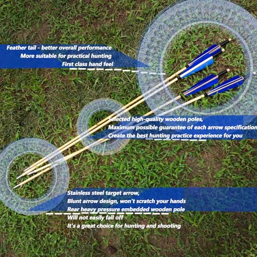 e5e10 Wooden Arrows Archery Handmade Arrows 33inch Shaft with Turkey Feather Fletching for Recurve Bow Longbow Hunting Practice 12PACK (Blue) - Thumbnail 7
