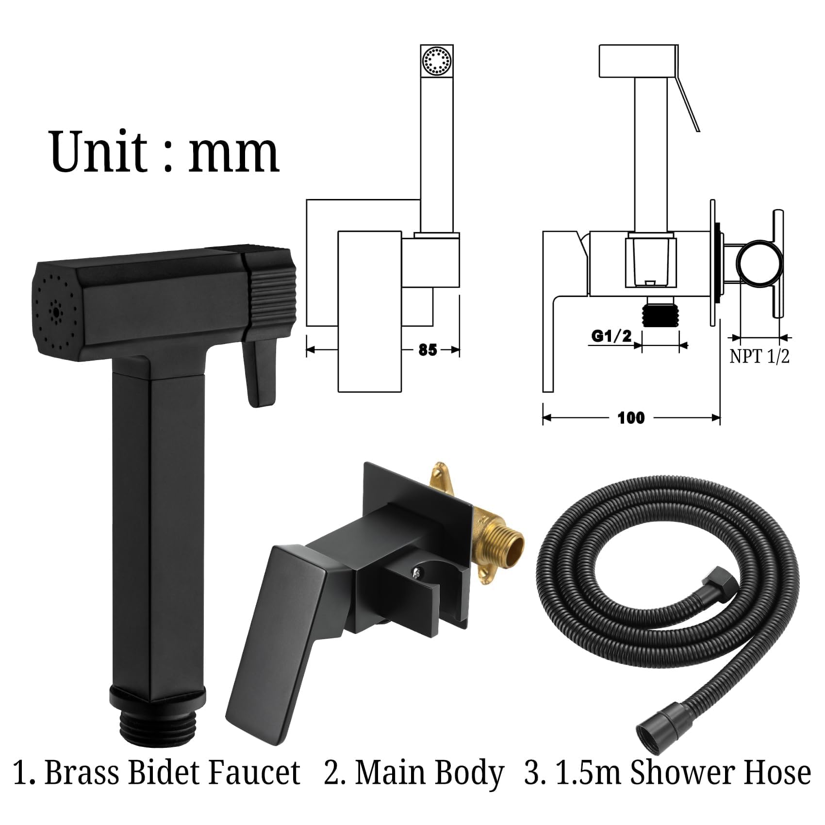 ESOP Doccetta per Bidet, Bidet Doccetta per Bagno, 2 Funzioni, Nero | Soffione Doccia con Doppia Modalità (Getto/Flusso) per Lavabo o WC Adatto per la Pulizia di Bagni e Cucine