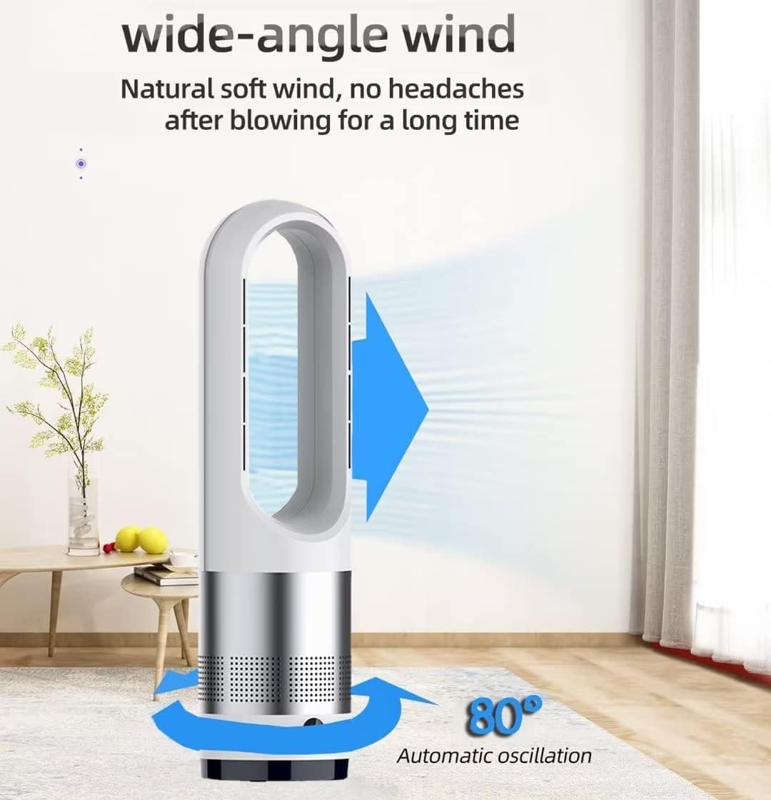 Termoventilatore Senza Pale Ventilatore Torre Caldo Freddo Telecomando 18" 8velocità Oscillazione 80°Timer Ore purificatore d'Aria Portatile Display LED circolante Ufficio Interno