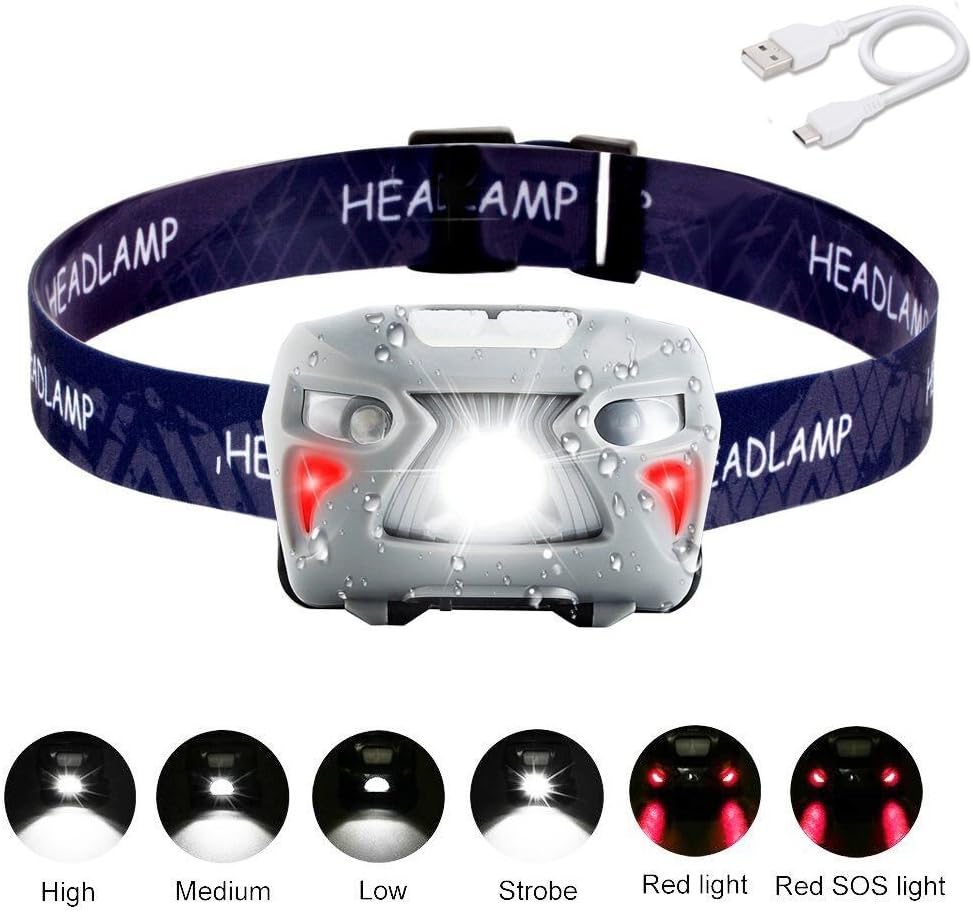 Head Torch Led USB Rechargeable Headlamp, Telgoner Super Bright IR Sensor 7 Modes 160LM Waterproof Head Torches Lightweight Headlight for Running Walking Camping Hiking Cycling Kids and DIY Work