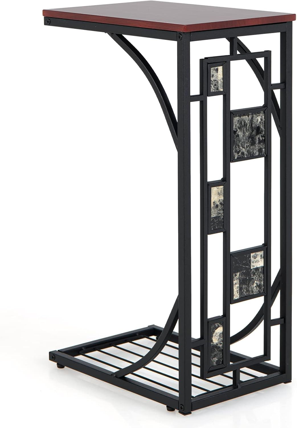 COSTWAY CShaped Sofa Side Table, Coffee Snack End Table with Marble