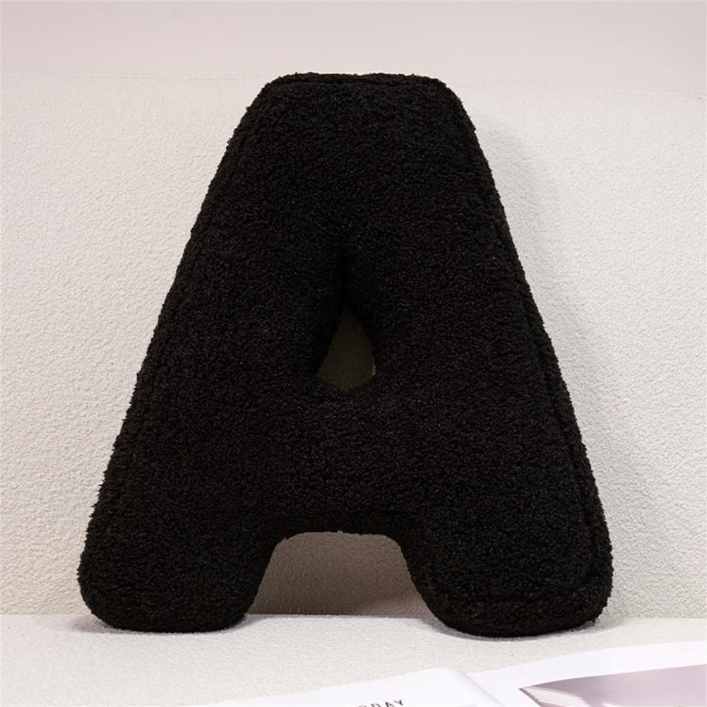 Fzkun A Black Letter Number Pillow – Soft Plush Lphabet & Numeric & Red Heart Cushion Decorative Initial Throw Pillow Diy Ccent For Couch Sof Bed Car Party Home Gift (A)