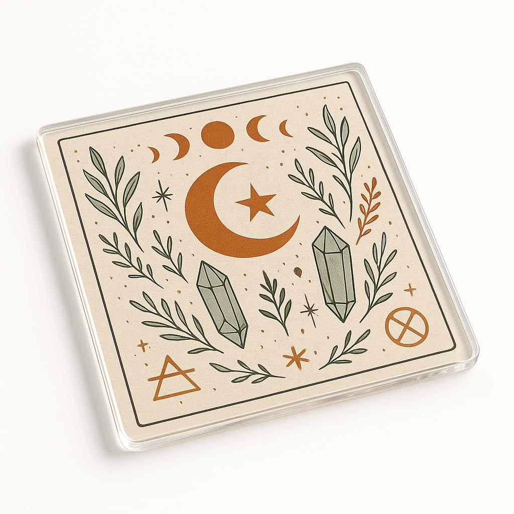 The Plum Penguin Ethereal Whispers Acrylic Coaster Gift - Mystical Bohemian Design For Halloween Home Decor