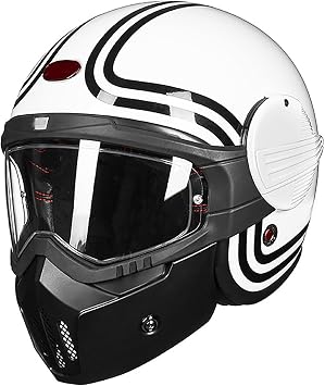 German Style Full Face Motorcycle Helmet, 3/4 Motorcycle Helmet with Sun Visor, Retro Moped Half Helmet, for Cruiser Scooter Chopper, DOT Approved Open-Face Motorbike Helmet