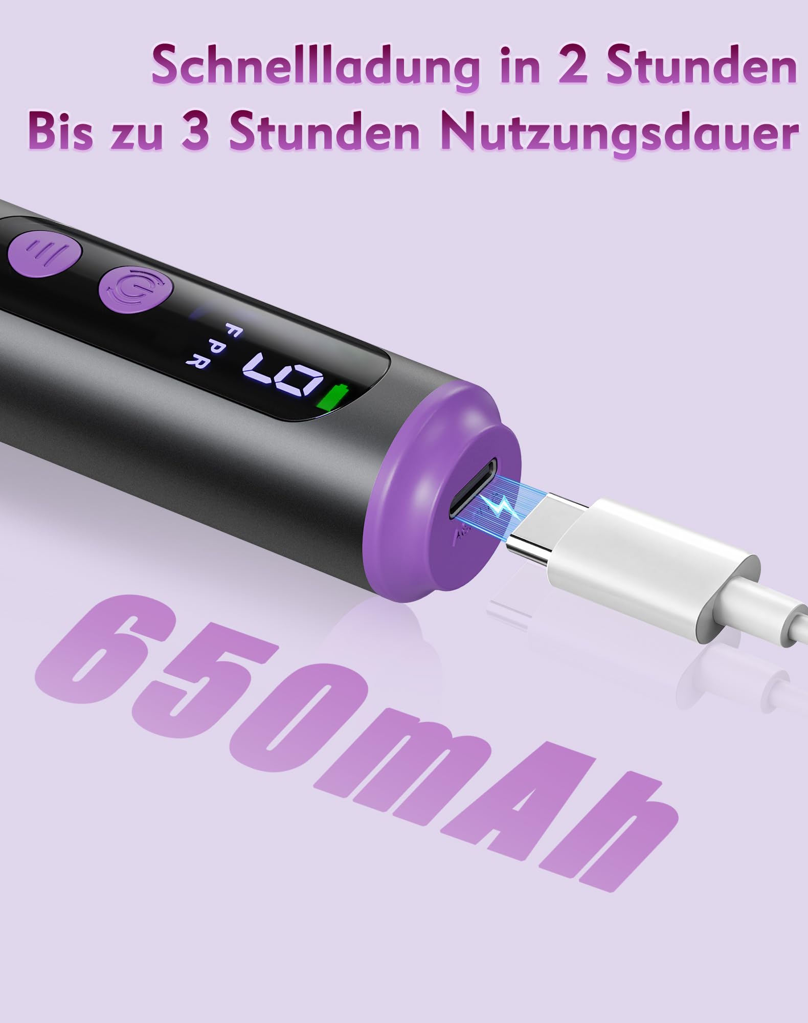 Nagelfräser Set Elektrisch mit LCD Display, Elektrische Nagelfeile Kabellos USB-C Wiederaufladbar, 9 Geschwindigkeiten bis 20000 U/min, Nagelschleifer für Gelnägel, Acrylnägel, Maniküre, Pediküre