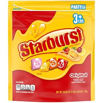 Starburst Fruit Chews Candy Party Size Resealable Bag, Original, 50 Ounce Pack of 6