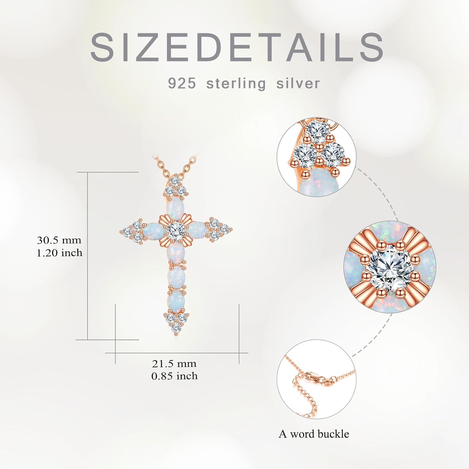 14k Gold Plated Opal Cross Necklace For Women, Opal & Moissanite Cross Pendant In Sterling Silver, Christian Jewelry Gift, 18" + 2" Inches - Image 3