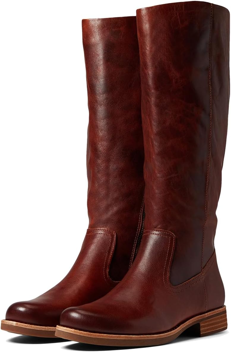 LEHOOR Women Low Flat Heel Western Boots Wide Calf Round Toe Cowboy Knee High Boots Zipper Suede Chunky Stacked Heel Burnished Cowgirl Boots Slouchy Long Riding Boot Fall Winter Comfort 4-11 M US