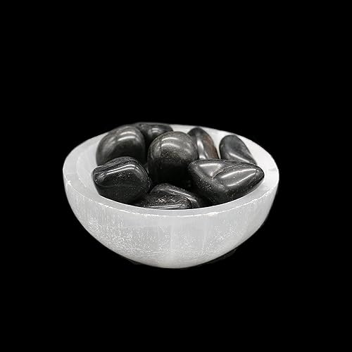 Soul Sticks Cuenco de selenita de 3 pulgadas relleno de piedra semicristal y curativa de selenita pura, cuenco decorativo de carga de cristal de