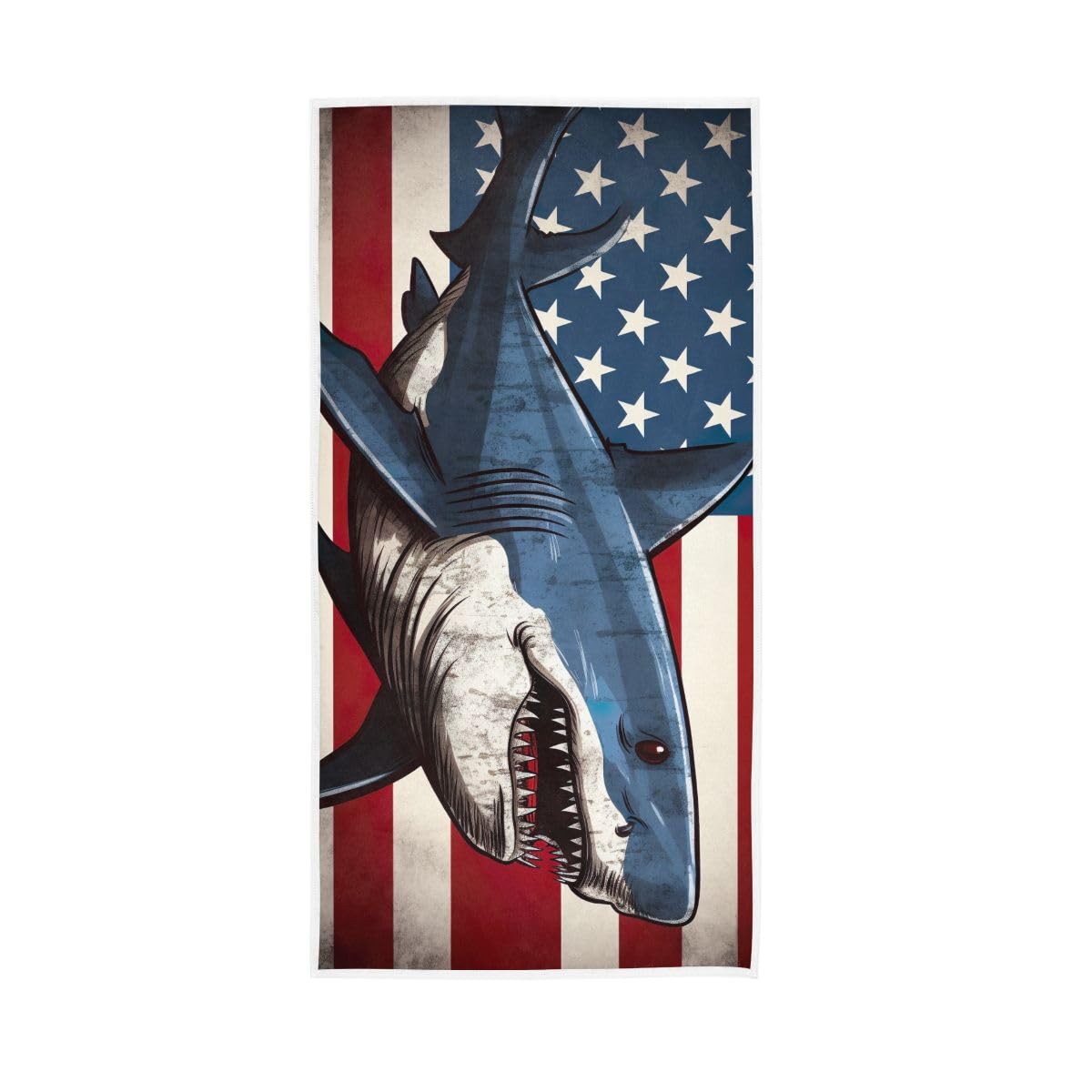 LSRCPD Shark American Flag Design Hand Towel, Multipurpose Lightweight Towels for Hand, Face, Hair, Bath 15 x 30 Inches