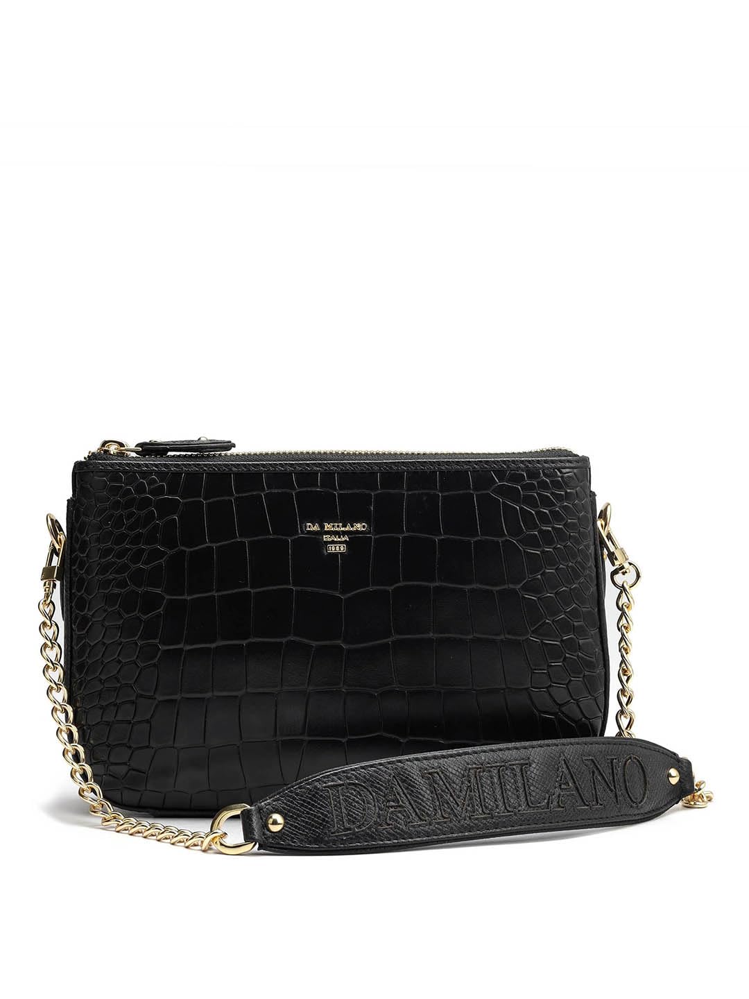 Da MilanoGenuine Leather Black Shoulder Bag (01458) (Small)