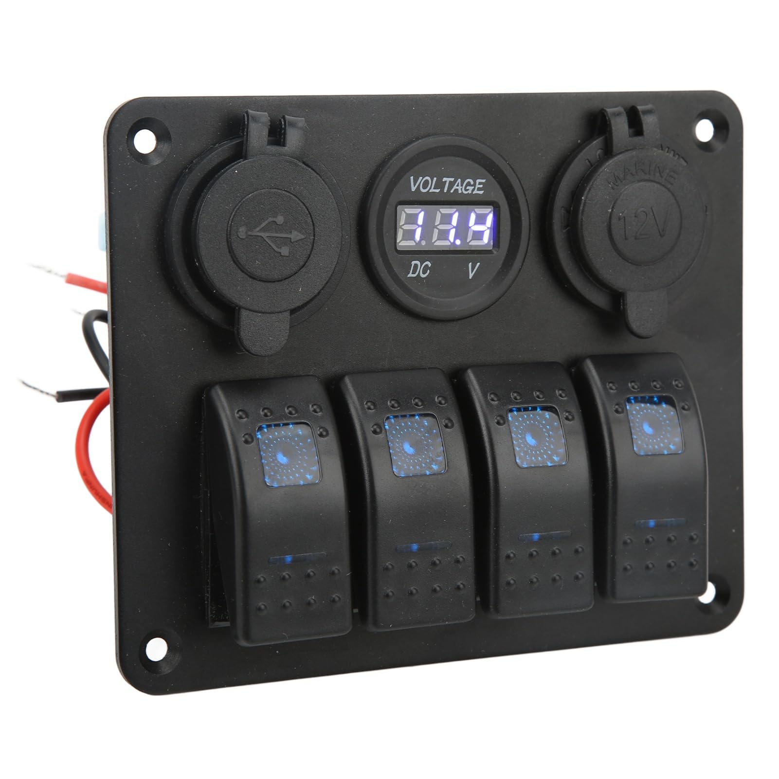 Panel de Combinación de Yate de Barco Interruptores Marinos para RV Boat Yacht Bus Panel de Basculantes de 4 Entradas con Combinación de Encendido y Apagado Toma Encendedor de Cigarrillos USB