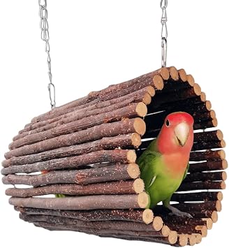 Bird Swing Tree, Apple Wood Perch with Hanging Hammock, for Parakeets, Cockatiels, Conures, Lovebirds Medium