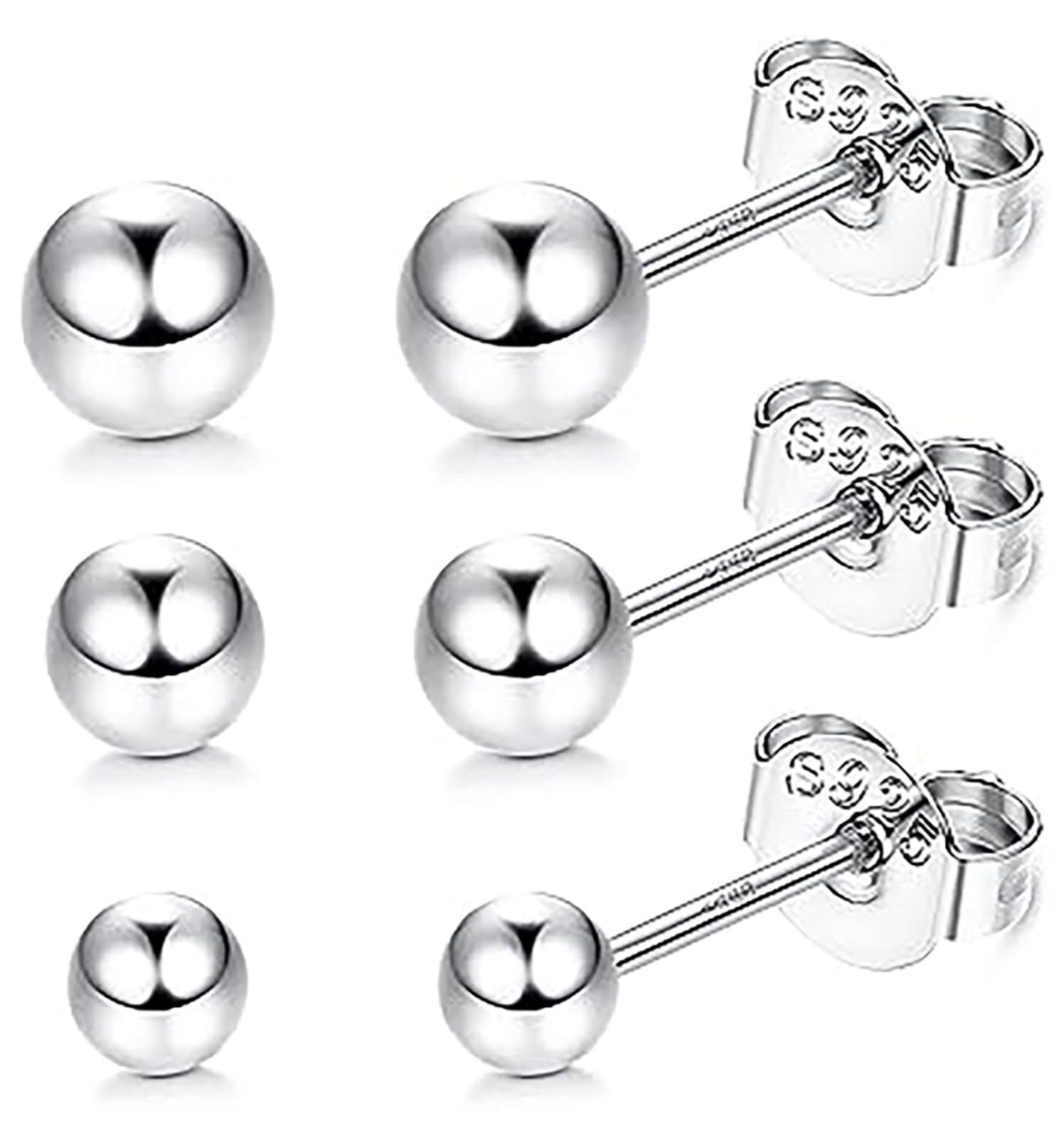 Hmzidz 3 Pares Pendientes Bola Plata de Ley 925 para Mujeres Hombres,Pequeños Conjunto de Aretes,Pendientes de Boton Niña Plata,Pendientes Piercing Oreja Bolita Minimalistas Hipoalergénicos
