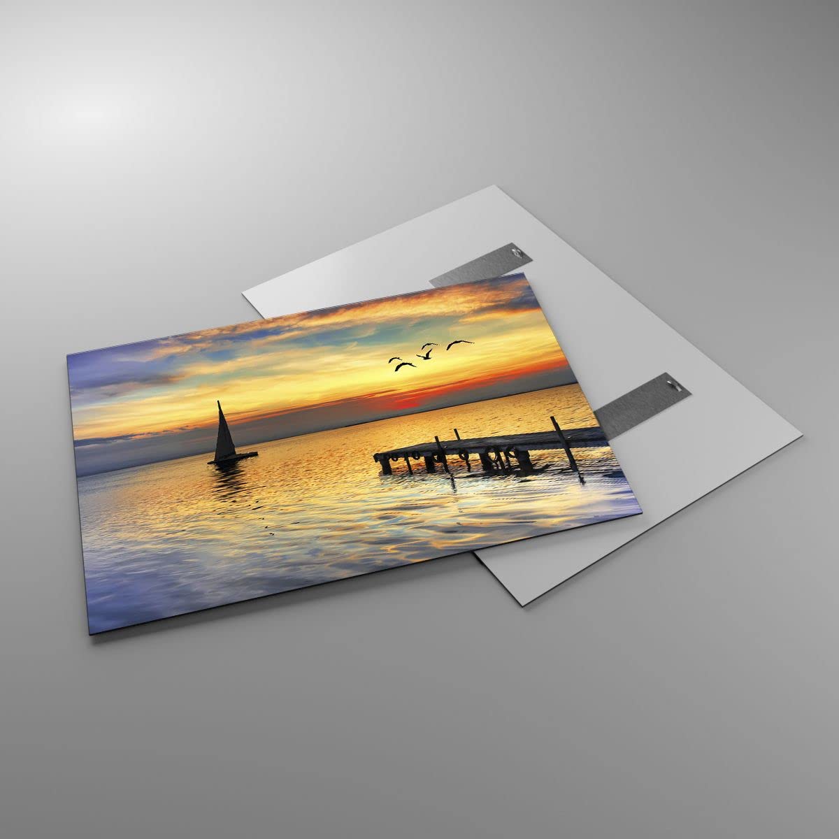 Quadro Su Tela 100x70 Cm – Paesaggio Spiaggia Con Ponte, Stampa Moderna Con Bordi Stampati E Gancio Incluso, Pronto Da Appendere