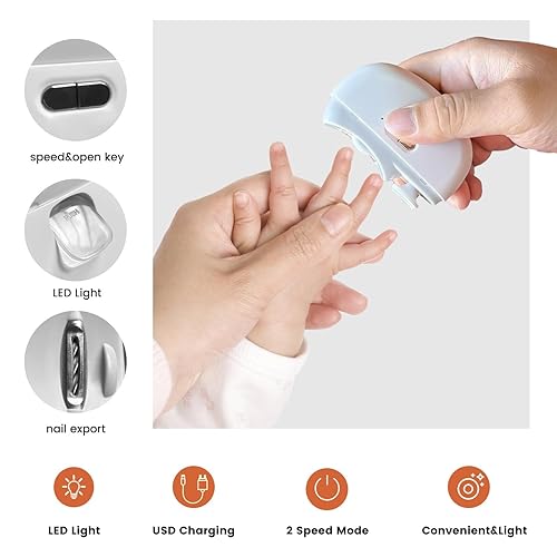 Miniatura 2 de Cortauñas eléctrico 2 en 1 automático con luz, cortaúñas para bebés, 2 velocidades, recargable por USB, recortador de uñas eléctrico para bebés,
