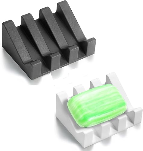 Miniatura 8 de Jabonera de silicona con desagüe para ducha, soporte de jabón para barra de baño, bandeja de secado de cascada autodrenante, soporte para esponja de