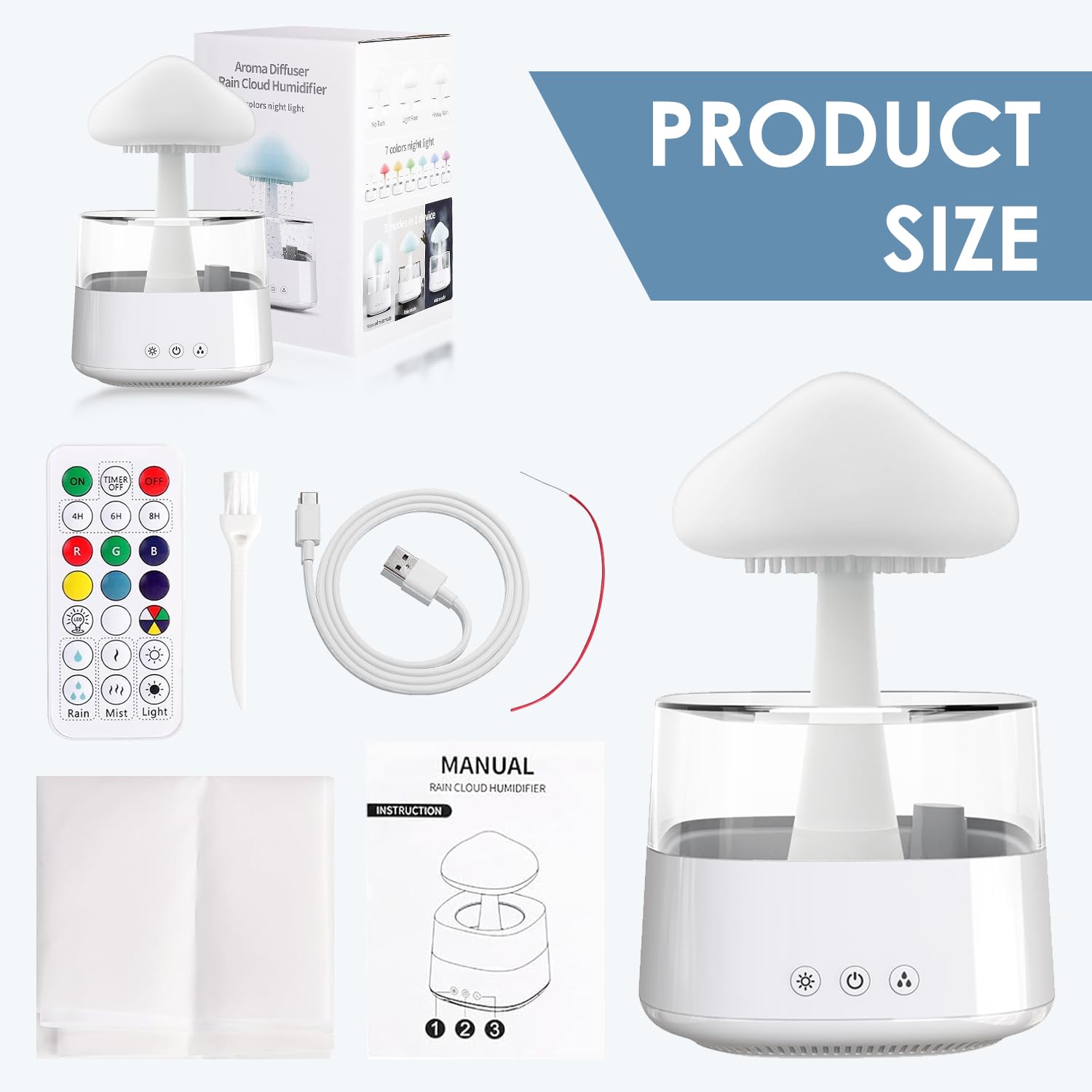 Humidificateur Nuage de Pluie, 450ML Rain-Cloud humidificateur avec 7 lumières LED de Couleur pour Maison, Bureau, Chambre, la Relaxation, Dormir (Blanc)