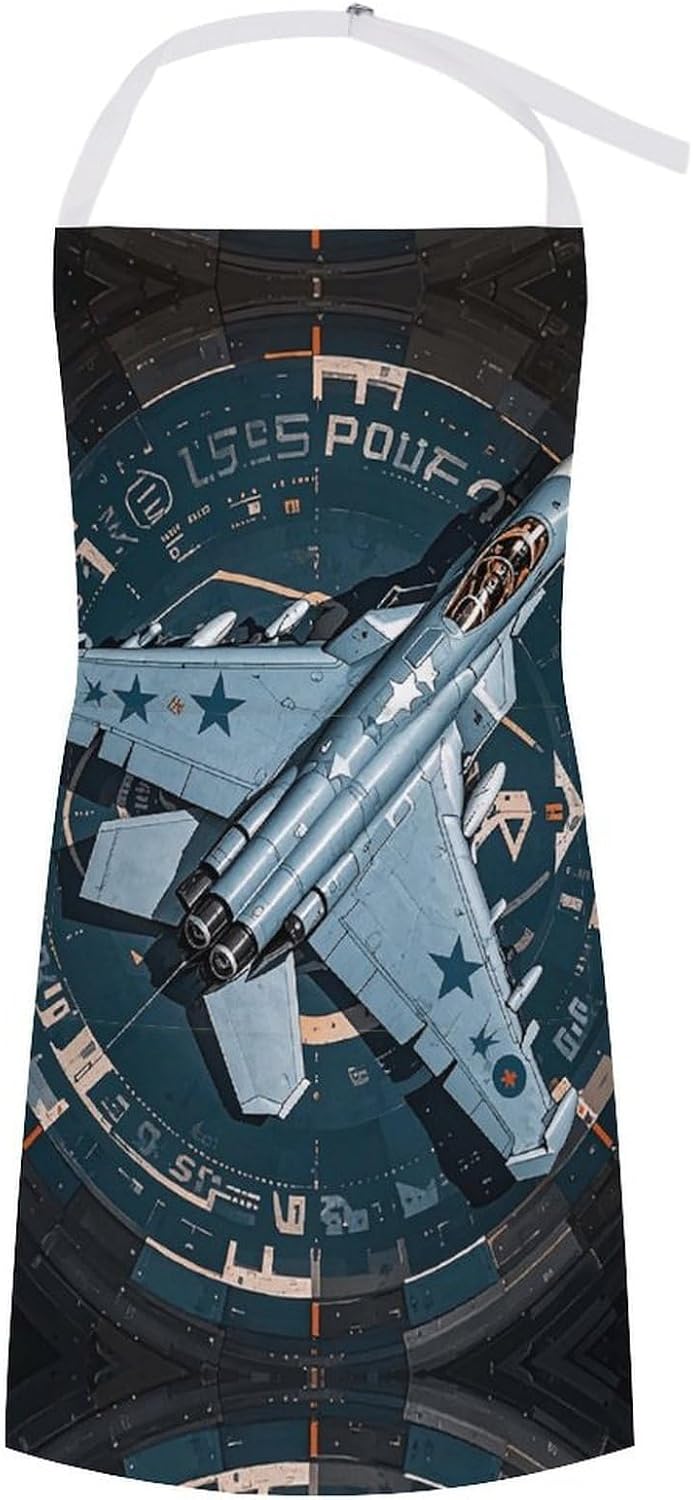 Air Force Fighter Jet Chef Aprons with Pockets Personalized Adjustable Bib Apron for Men Women Fashion Waterproof Cooking Aprons Cute Funny Kitchen Apron for Work Home&Gift
