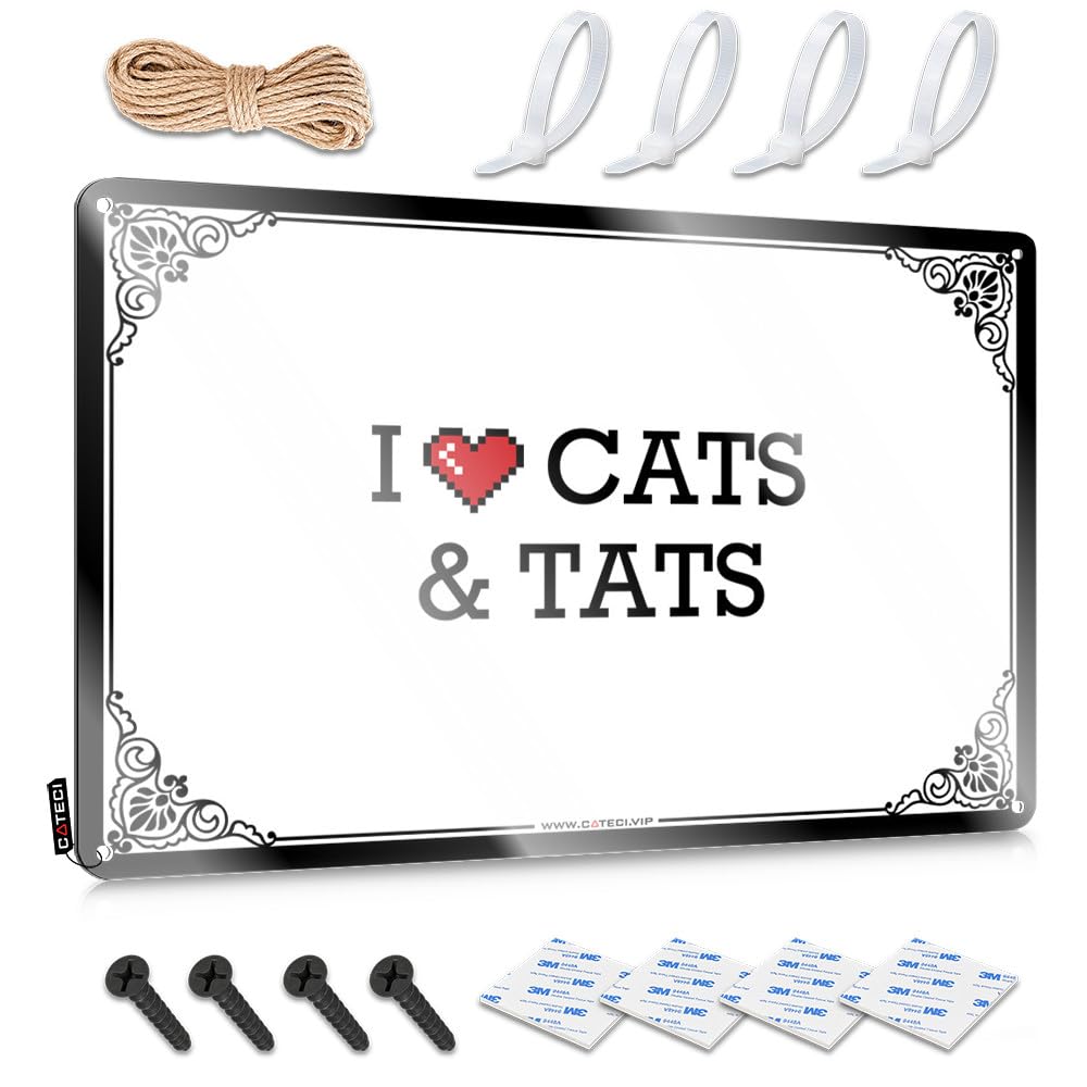 Funny Wall Art Teen Decor Wall Art - I Love Cats & Tats Sweet Old Retro Style Decoration For Entrance(30X40CM)