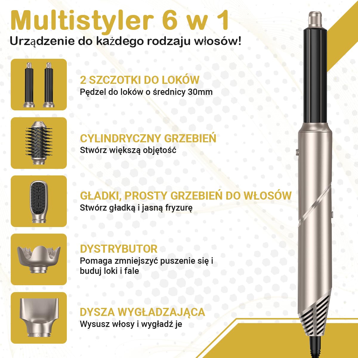 Pędzel do suszarki do włosów Fleau Beauty - Edycja PRO - Multistyler - Airstyler - Hairwrap - Szczotka do loków - Suszarka do włosów - Hairstyler - Zestaw 6 w 1 (szary - Zestaw 6 w 1)