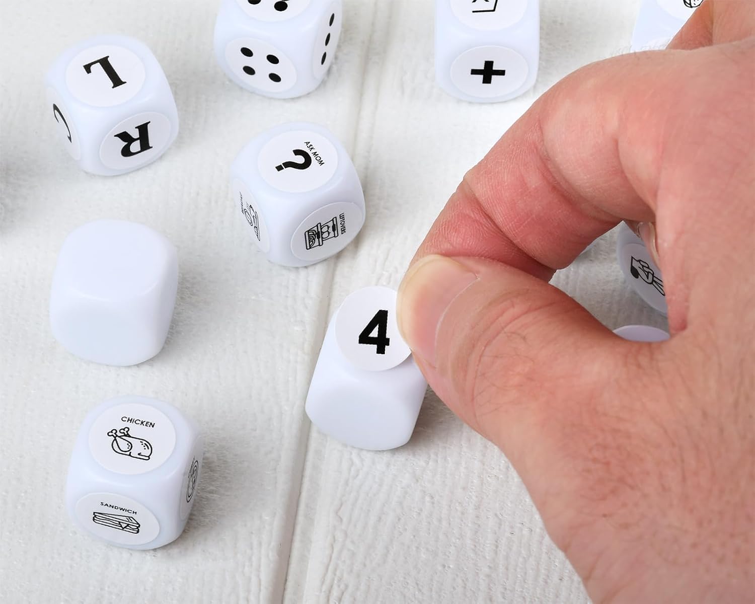 16 mm Blank Dice Write On Bulk of 55 Pieces with 60 Styles Stickers for Board Games, Family Games, Left Right Center, Date Night, DIY Math & Food Decisions