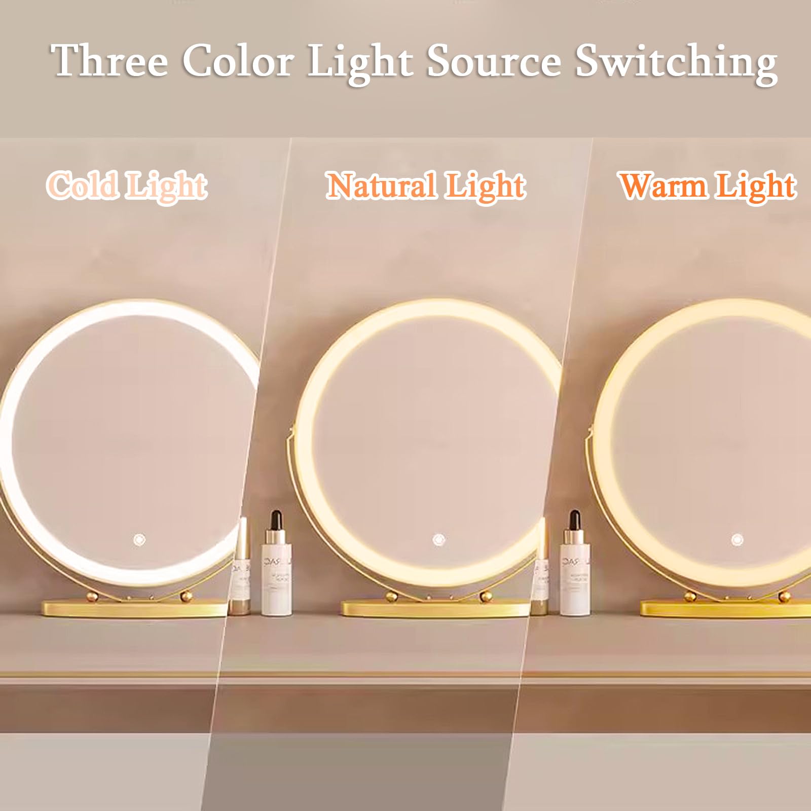 Specchio da trucco a LED con rotazione a 360° Touch dimmerabile, 3 colori gratuiti nding Vani illuminazione da tavolo - Specchio Lar per camera da letto e soggiorno amanti del Beau