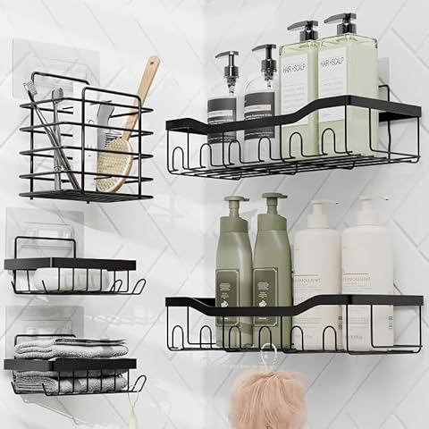 Clara Clark Shower Caddy Adhesive Shower Organizer, Shower Shelf Caddy for Bathroom Storage & Home Decor, Large Capacity Shower Rack Storage, Rustproof Shower Shelves, Stainless Steel Shower Caddies Cover