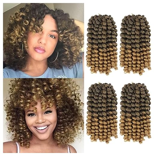 Jamaican Bounce Crochet Hair For Black Women 4packs 72 Roots Natural Black Jumpy Wand Curls Crochet Hair Short Pre Looped Curly Crochet Hair (12inch (pack of 4), T27)