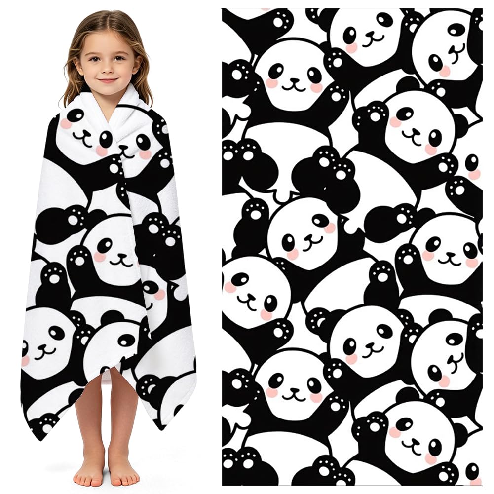 VorPrillynt Panda Beach Towel Beach Swimming Towels Kid Bath Towel Microfibre Towels Lightweight Compact and Quick Drying Travel Summer Wash Cloth for Camping Bath Sports