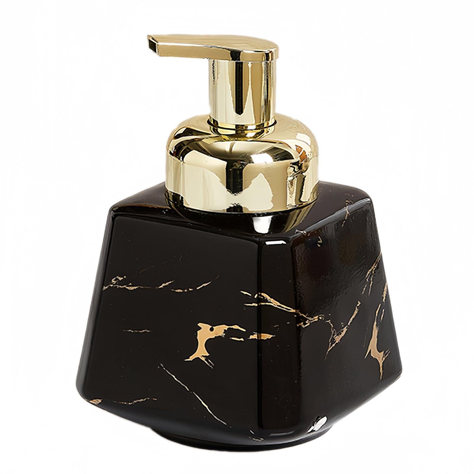 Qyleee Black Hand Marble Ceramic Foaming Bottle Foam With Gold Pump Hand Bottles For Barthroom Kitchen Dish For Bathroom(Black)