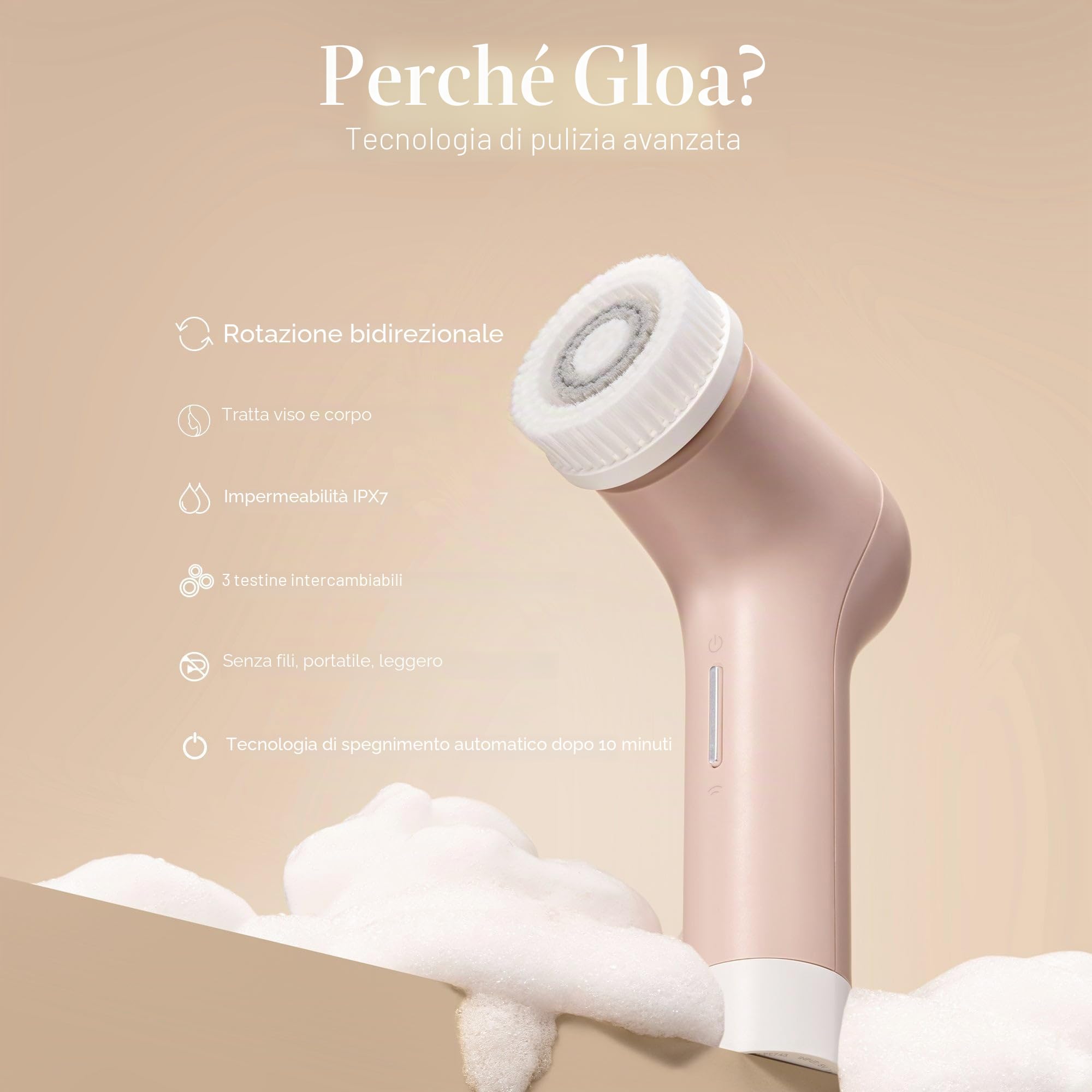 Gloa - Spazzola per la pulizia del viso e del corpo, 3 spazzole per la pulizia dei pori, esfoliante per viso e corpo, kit impermeabile per la cura della pelle