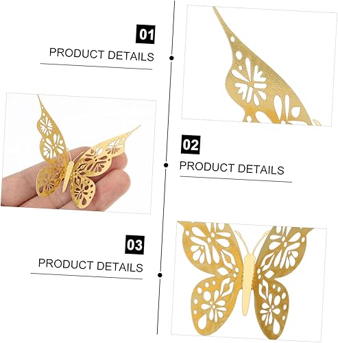 Miniatura 9 de Artibetter 24 calcomanías de metal para decoración de mariposas ahuecadas, decoraciones para salas de casa, decoración de pared de mariposa dorada,