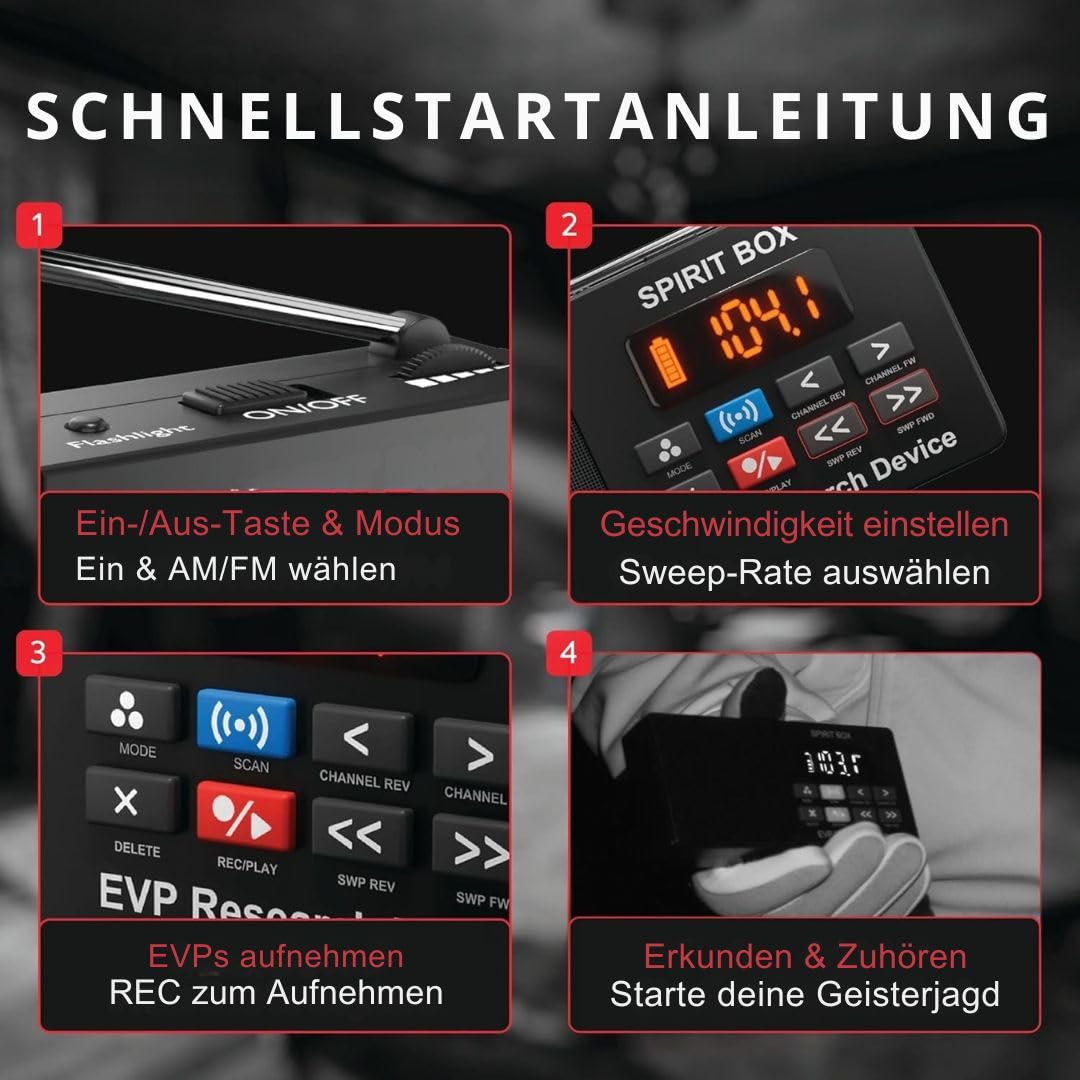 Spirit Box für Geisterjagd — Handheld-EVP-Gerät zur Geisterjagd mit 32-GB-Micro-SD und integrierter Taschenlampe — Paranormale Ghost Box zum Scannen und Aufzeichnen von Spirit-Stimmen