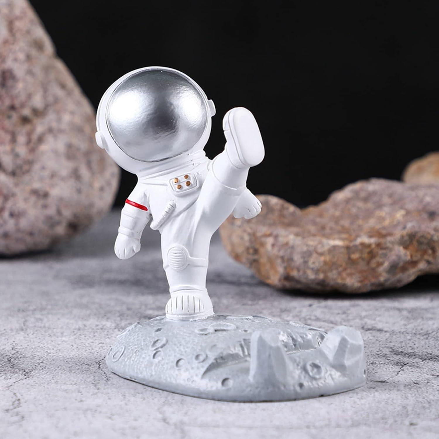 VINGVO Cute Cartoon Astronaut Phone Stand, Handcrafted Desktop Holder with Nordic Minimalist Design, Ideal for Home, Office & Car Decor (Kung Fu Astronaut Cell Phone Bracket (Silver))