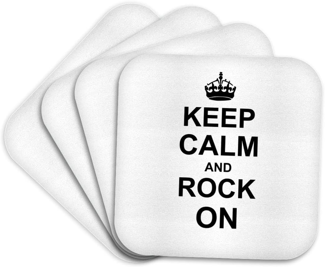 3dRose Keep Calm and Rock on - Music Rocker Gifts Set of 4 Coasters - Cork