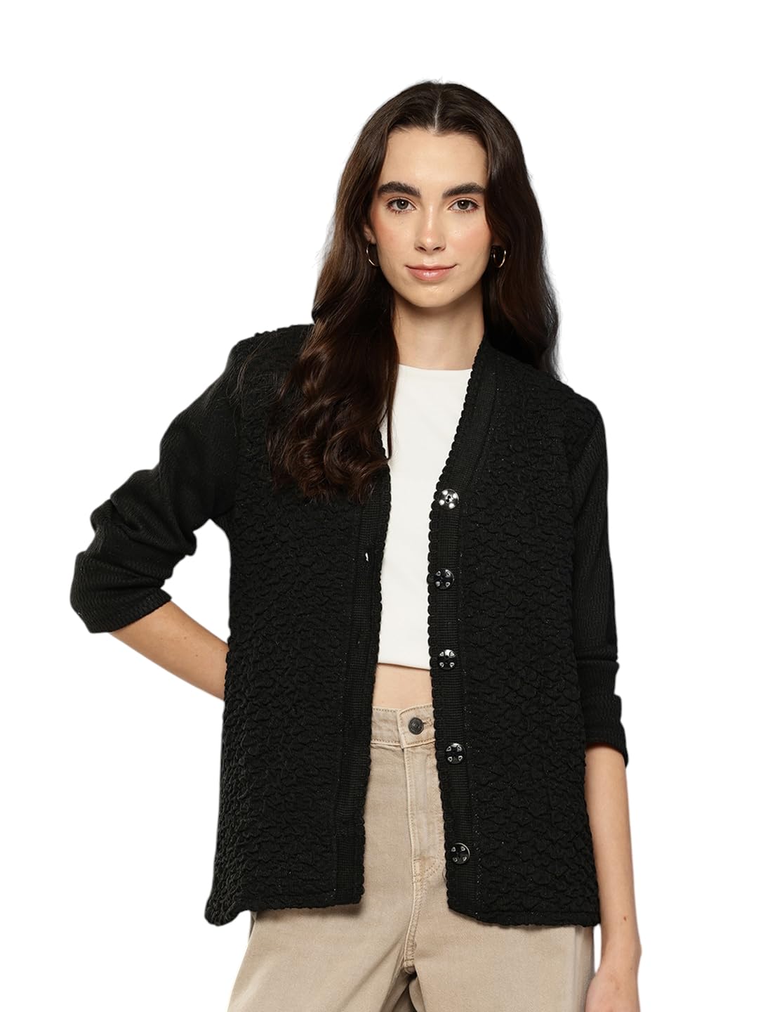 aarika Womens Casual Wear Black Colour Solid Woolen Cardigan-picture-35