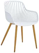 KG KITGARDEN - Pack de 4 Sillas de Polipropileno y Acero Imitación Madera con Reposabrazos para Exterior Jardín Hostelería, 53x58x83 cm, Blanco