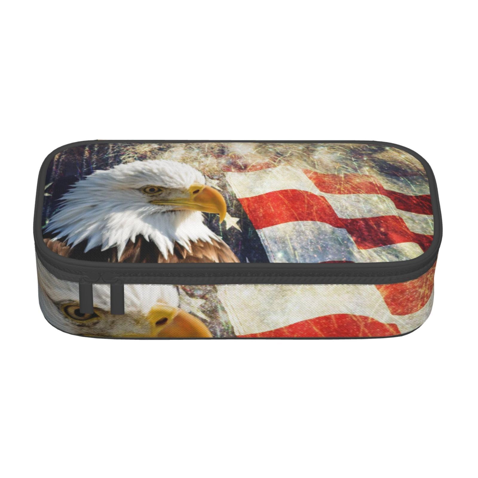 KWQDOZF American Flag Eagle Fireworks Pencil Case Large Capacity Pencil Bag Pen Pouch Makeup Bag for Girls Boys School Office and Travel