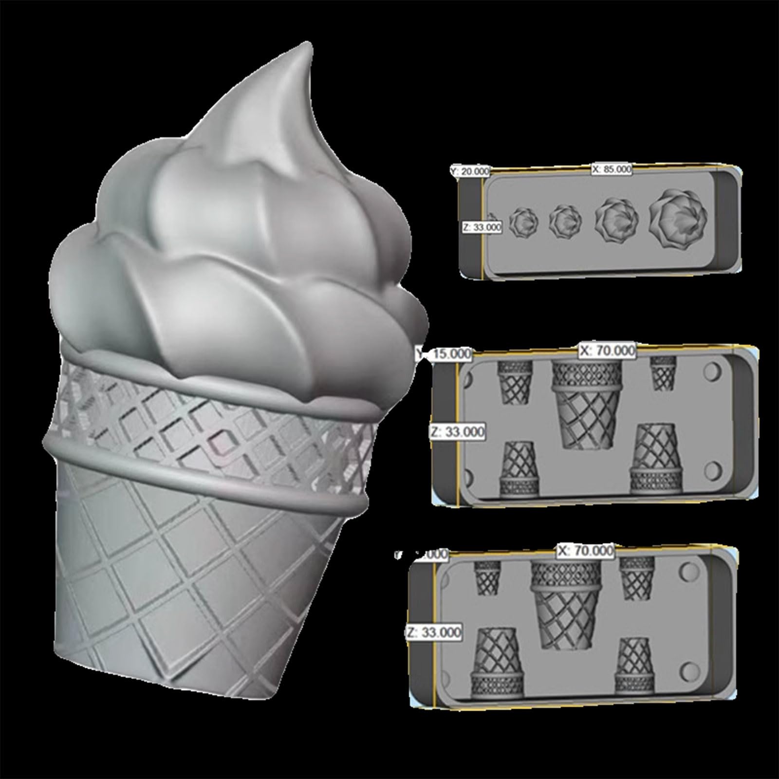 Moldes para polos， Molde de silicona for adornos de resina, forma de cono de helado, molde de resina for tazas de pastel, manualidades de bricolaje, fabricación de joyas hechas a mano(Ice Cream Cone 2
